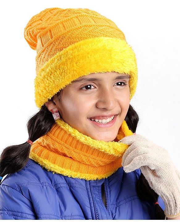 Pine Kids Woollen Cap and Snood Set Yellow - Diameter 15.5 cm