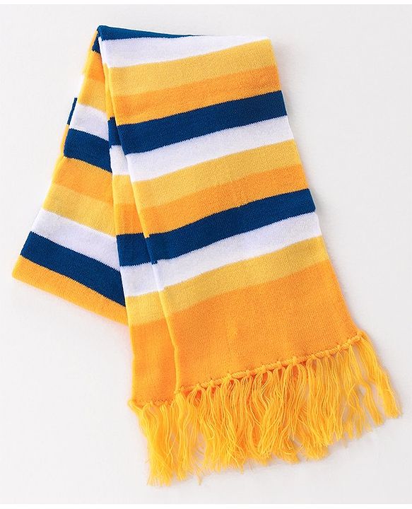 Pine Kids Knitted Woollen Cap Gloves & Muffler Set with Striped & Cable Knit Design Yellow - Diameter 12.5 cm