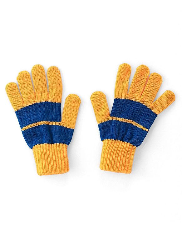 Pine Kids Knitted Woollen Cap Gloves & Muffler Set with Striped & Cable Knit Design Yellow - Diameter 12.5 cm