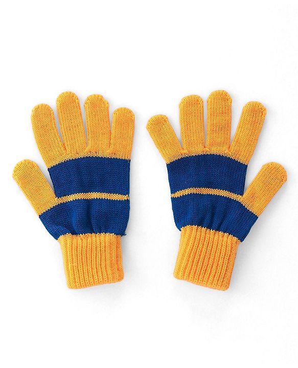 Pine Kids Knitted Woollen Cap Gloves & Muffler Set with Striped & Cable Knit Design Yellow - Diameter 12.5 cm