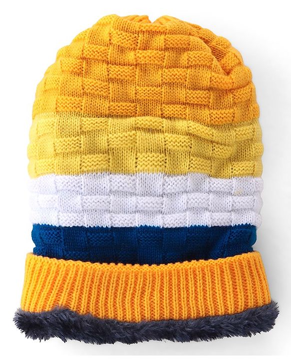 Pine Kids Knitted Woollen Cap Gloves & Muffler Set with Striped & Cable Knit Design Yellow - Diameter 12.5 cm