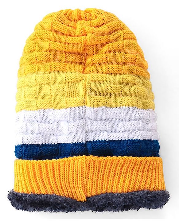 Pine Kids Knitted Woollen Cap Gloves & Muffler Set with Striped & Cable Knit Design Yellow - Diameter 12.5 cm