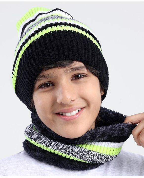 Pine Kids Woollen Cap & Snood Set Blue - Cap Diameter 12 cm