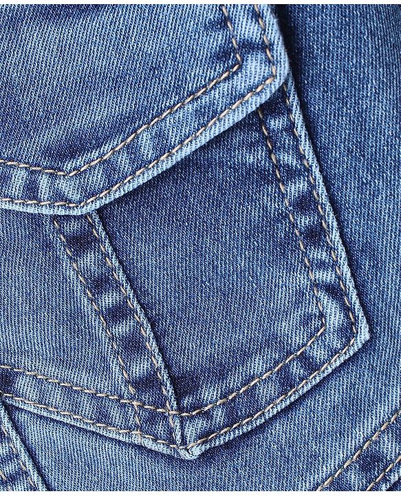 Babyhug Cotton Spandex Full Length Elasticated Denim Joggers with Draw Cord - Blue