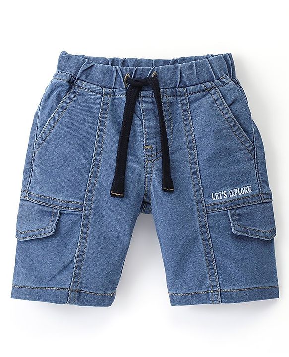 Babyhug Cotton Spandex Knee Length Solid Stretchable Denim Jamaican - Blue