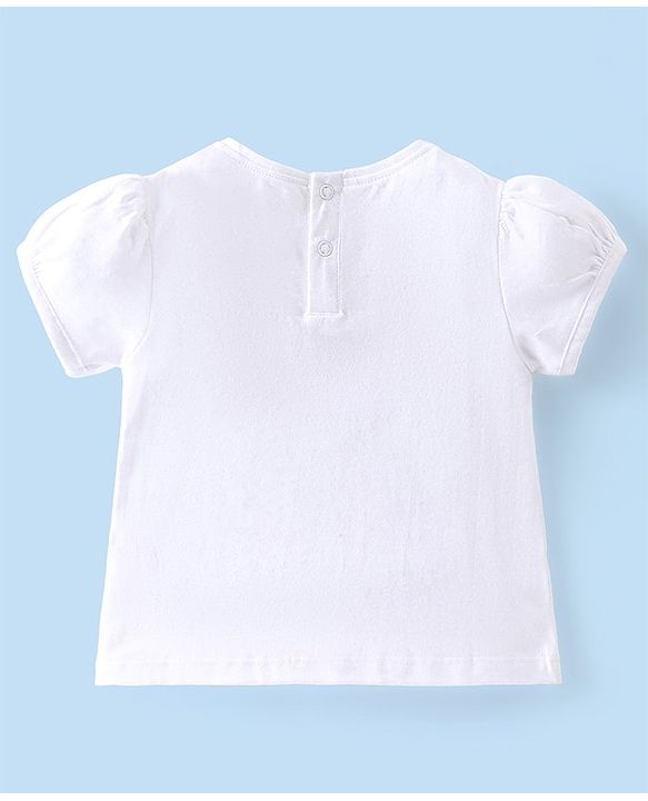Babyhug 100% Cotton Knit Half Sleeves Top & Skirt With Heart & Text Print - White & Pink