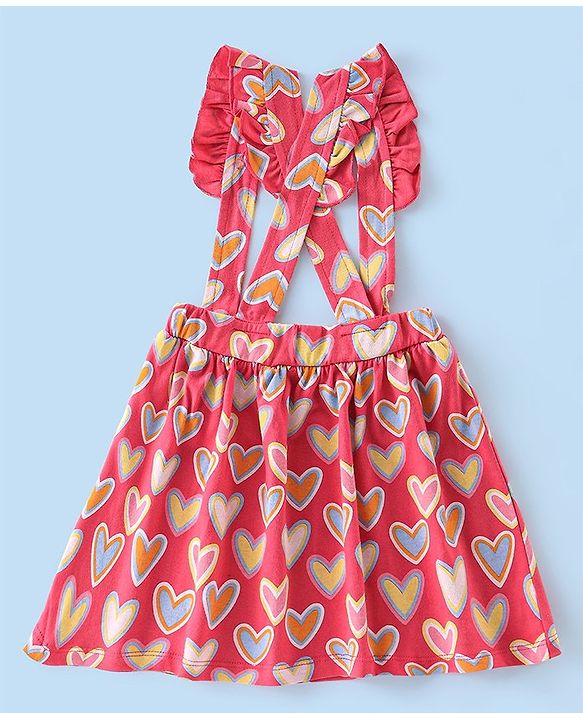 Babyhug 100% Cotton Knit Half Sleeves Top & Skirt With Heart & Text Print - White & Pink