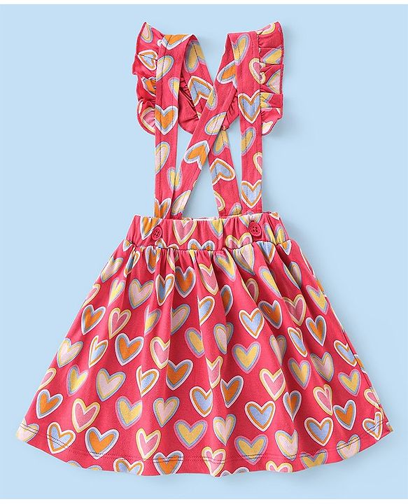 Babyhug 100% Cotton Knit Half Sleeves Top & Skirt With Heart & Text Print - White & Pink