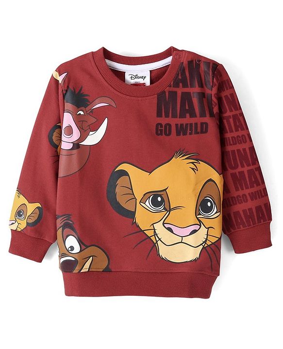 Babyhug Cotton Knit Full Sleeves The Lion King Graphics Printed Sweatshirt - Brown