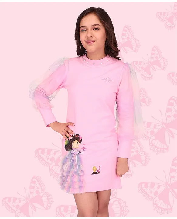 Buy Cutecumber Puffed Full Sleeves Doll Applique Embellished Shift Dress Pink for Girls 3 4Years Online in India Shop at FirstCry 14311485