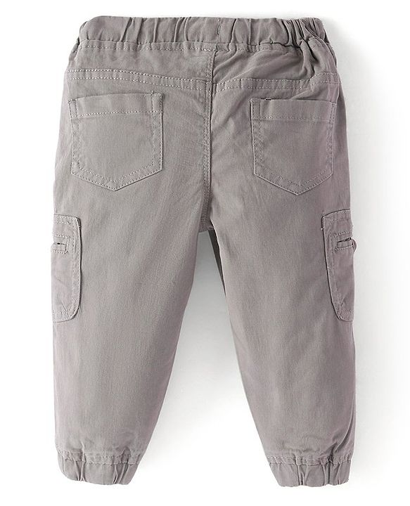 Babyhug Cotton Spandex Full Length Trouser Solid Colour - Grey