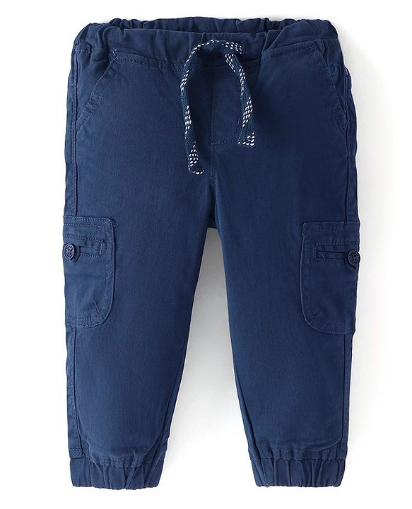 Babyhug Cotton Spandex Full Length Trouser Solid Colour - Navy Blue