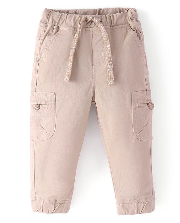 Babyhug Cotton Spandex Full Length Trouser Solid Colour - Fawn