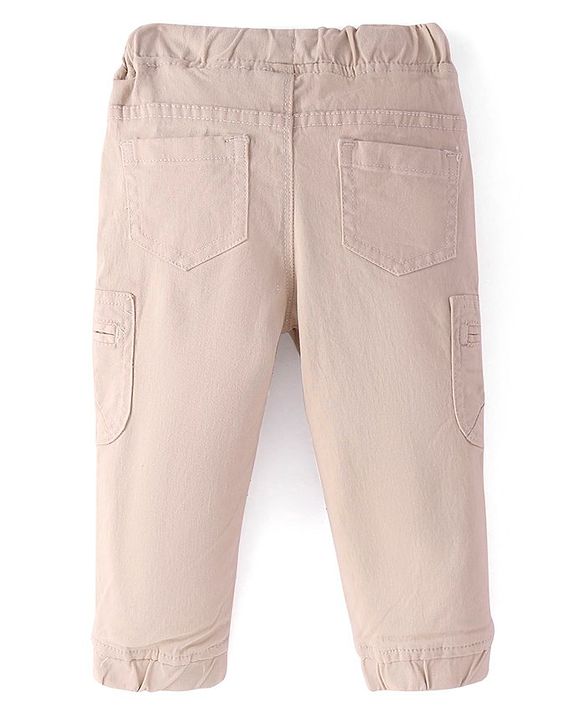 Babyhug Cotton Spandex Full Length Trouser Solid Colour - Fawn