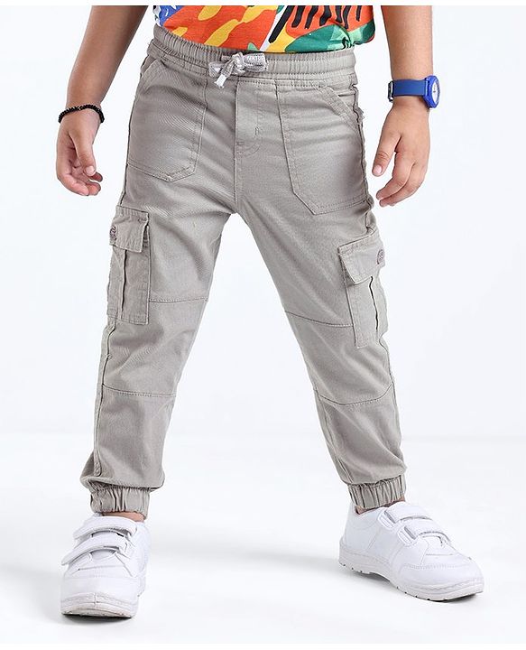 Babyhug Cotton Spandex Full Length Solid Color Trouser - Grey