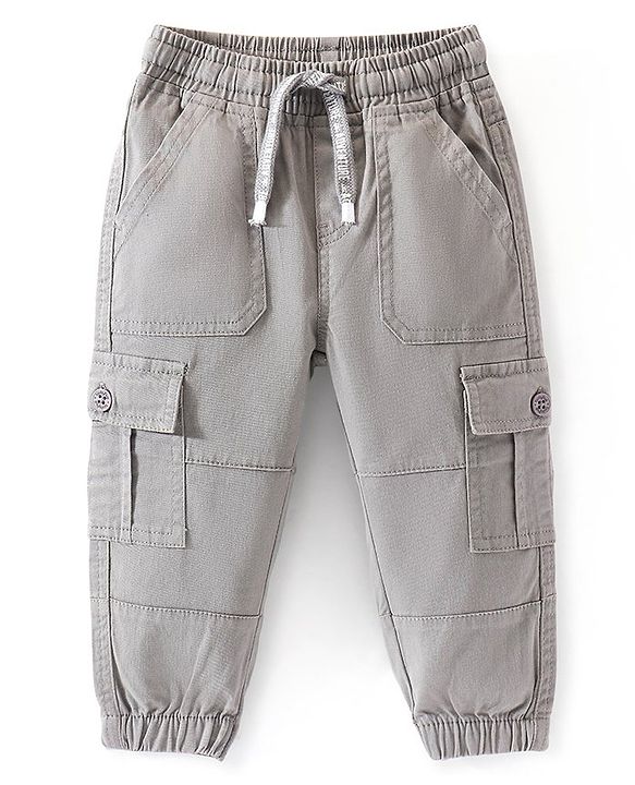 Babyhug Cotton Spandex Full Length Solid Color Trouser - Grey