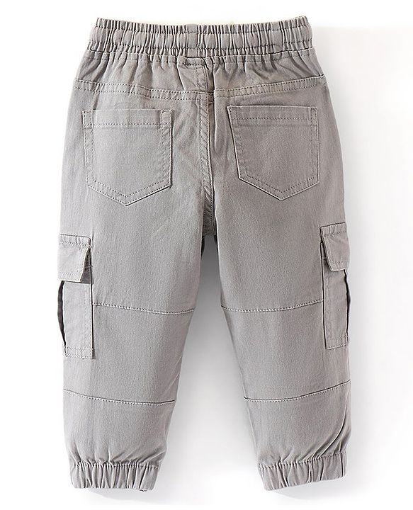 Babyhug Cotton Spandex Full Length Solid Color Trouser - Grey
