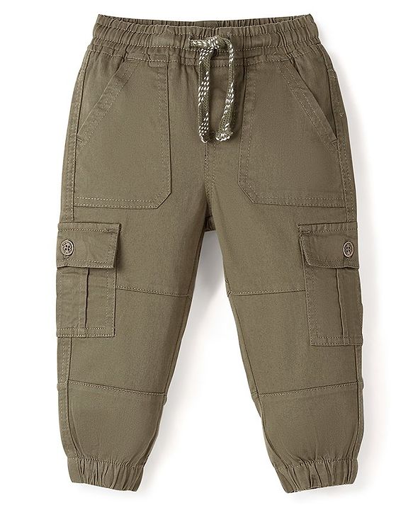 Babyhug Cotton Spandex Full Length Solid Color Trouser - Olive