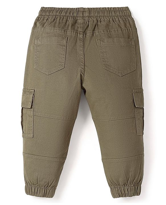 Babyhug Cotton Spandex Full Length Solid Color Trouser - Olive