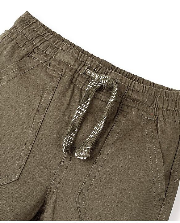 Babyhug Cotton Spandex Full Length Solid Color Trouser - Olive