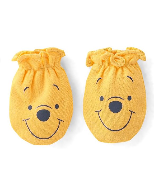 Babyhug 100% Cotton Knit Ear Applique Cap Mittens & Booties - Yellow