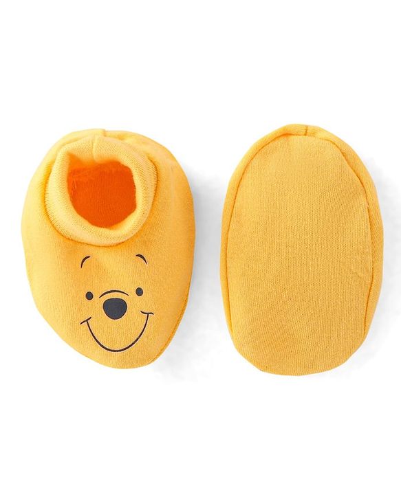 Babyhug 100% Cotton Knit Ear Applique Cap Mittens & Booties - Yellow