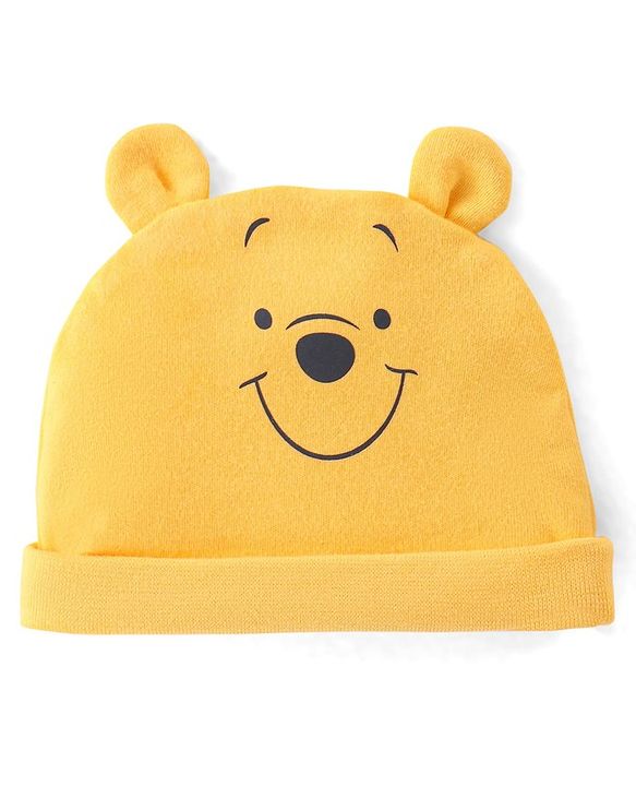Babyhug 100% Cotton Knit Ear Applique Cap Mittens & Booties - Yellow