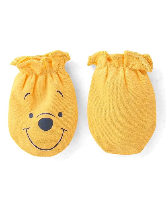 Babyhug 100% Cotton Knit Ear Applique Cap Mittens & Booties - Yellow