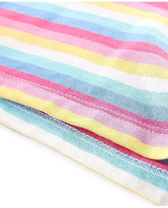 Babyhug 100% Cotton Knit Dungrees & Full Sleeves Top Stripes & Butterfly Applique - Yellow Pink & Blue