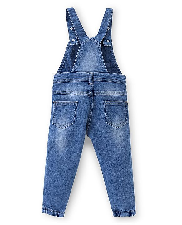 Babyhug 100% Cotton Knit Dungrees & Full Sleeves Top Stripes & Butterfly Applique - Yellow Pink & Blue