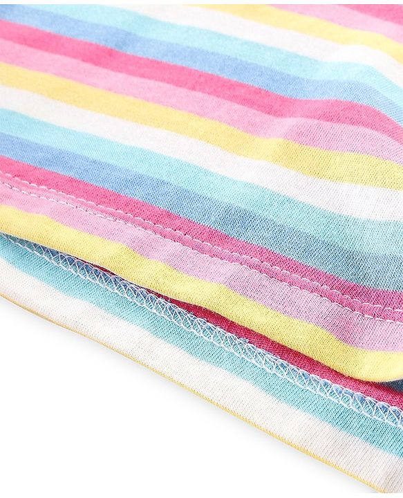 Babyhug 100% Cotton Knit Dungrees & Full Sleeves Top Stripes & Butterfly Applique - Yellow Pink & Blue