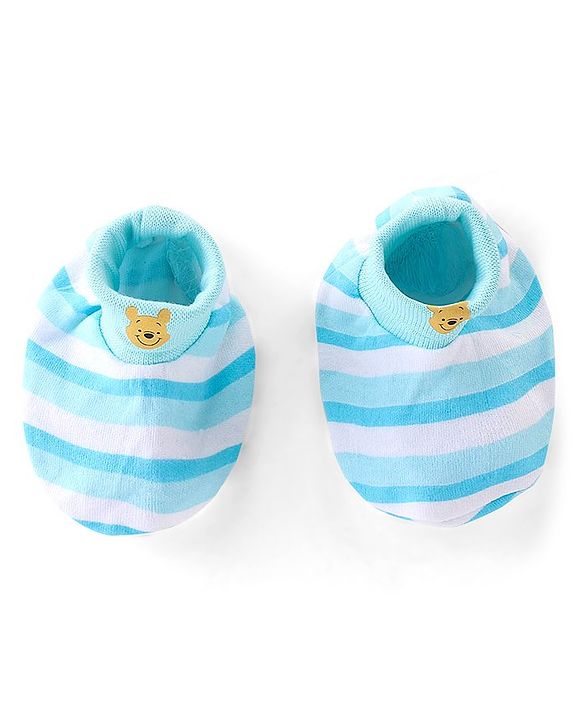 Babyhug 100% Cotton Knit Cap Mittens & Booties Set with Stripes  - Blue