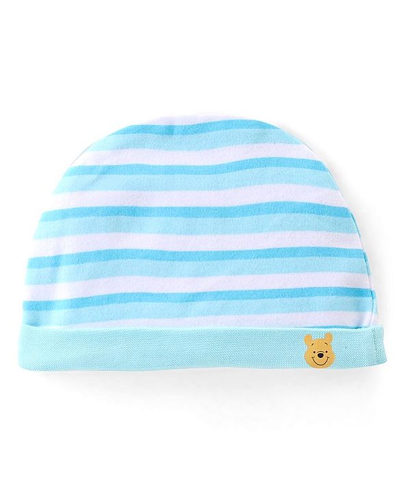 Babyhug 100% Cotton Knit Cap Mittens & Booties Set with Stripes  - Blue