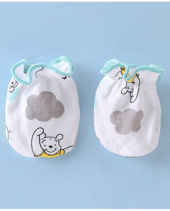 Babyhug Cotton Interlock Knit Cap Mitten & Booties Bear Print - Grey & White