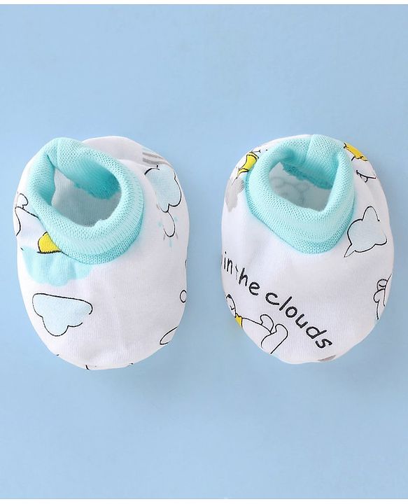 Babyhug Cotton Interlock Knit Cap Mitten & Booties Bear Print - Grey & White