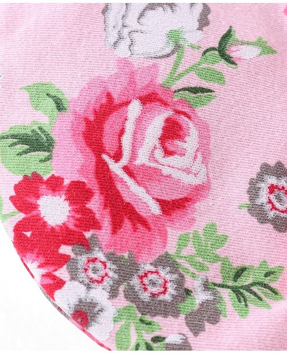 Babyhug 100% Cotton Knit Cap Mittens & Booties Set Floral Print - Pink