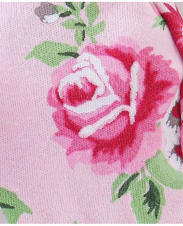 Babyhug 100% Cotton Interlock Knit Mittens And Booties Floral Print - Pink