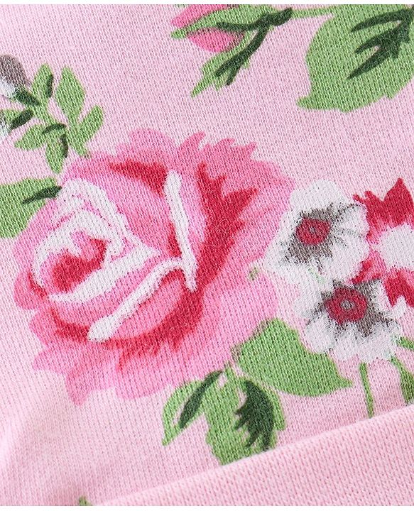 Babyhug 100% Cotton Knit Floral Print Cap with Bow Applique - Pink