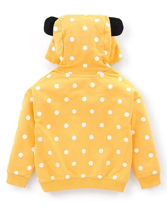 Babyhug 100% Cotton Knit Full Sleeves Minnie Mouse Graphic with Sequins Detailing Hooded Sweatshirt - Yellow