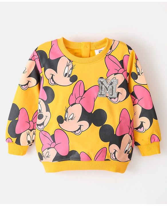 Babyhug Cotton Knit Full Sleeves Minnie Mouse Graphics Printed Sweatshirt - Mustard Yellow