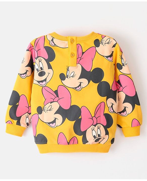 Babyhug Cotton Knit Full Sleeves Minnie Mouse Graphics Printed Sweatshirt - Mustard Yellow