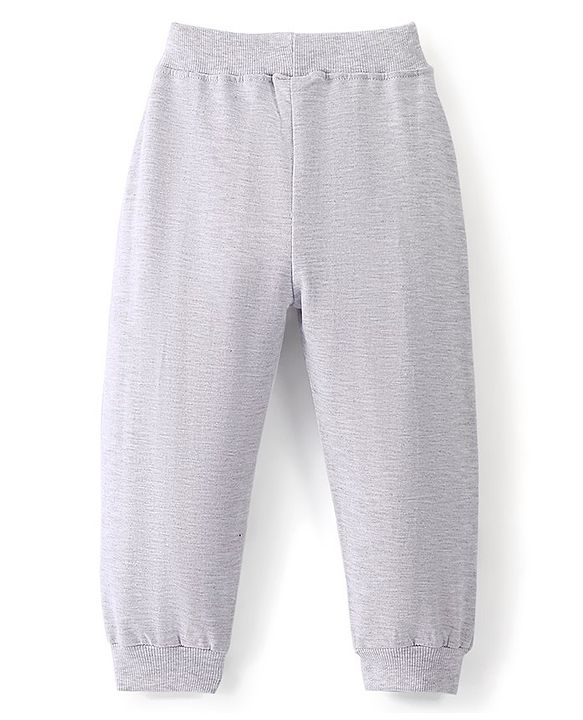 Babyhug Cotton Looper Knit Full Length Lounge Pant Train Print - Grey