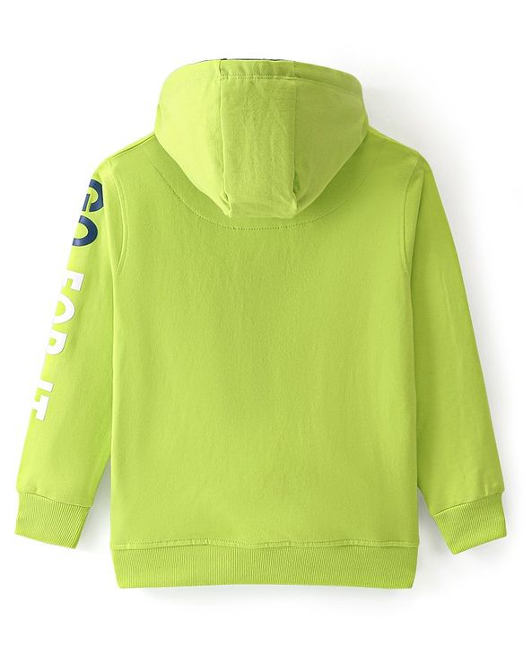 Pine Kids Full Sleeves Front Open Hooded Biowashed Sweat Jacket - Lime Punch