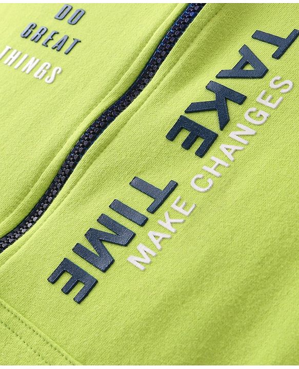 Pine Kids Full Sleeves Front Open Hooded Biowashed Sweat Jacket - Lime Punch