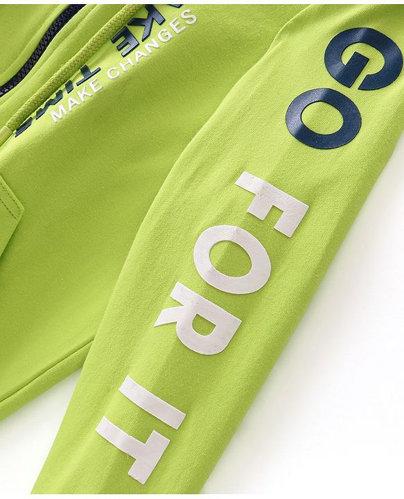 Pine Kids Full Sleeves Front Open Hooded Biowashed Sweat Jacket - Lime Punch