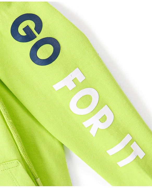 Pine Kids Full Sleeves Front Open Hooded Biowashed Sweat Jacket - Lime Punch