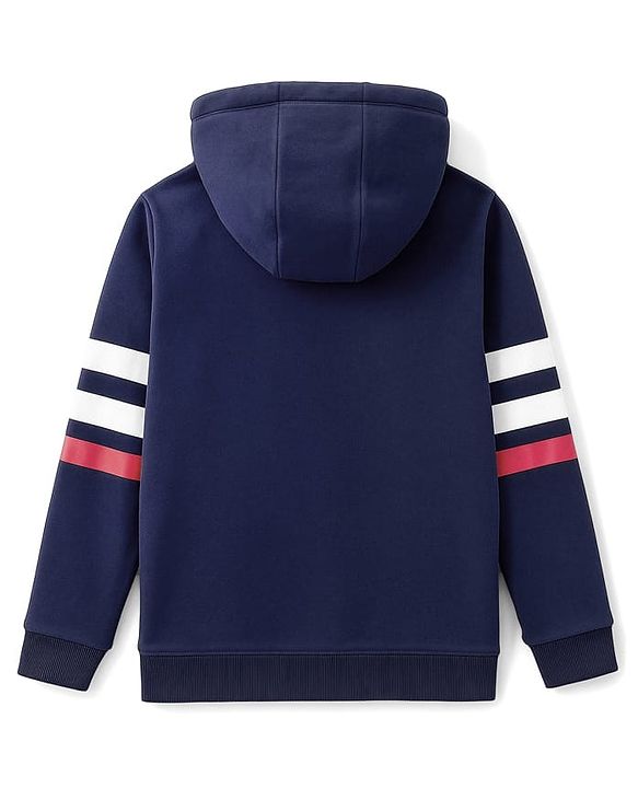 Pine Kids 100% Cotton Knit Full Sleeves Front Open Hooded Biowashed Sweatshirt Text Print - Estate Blue