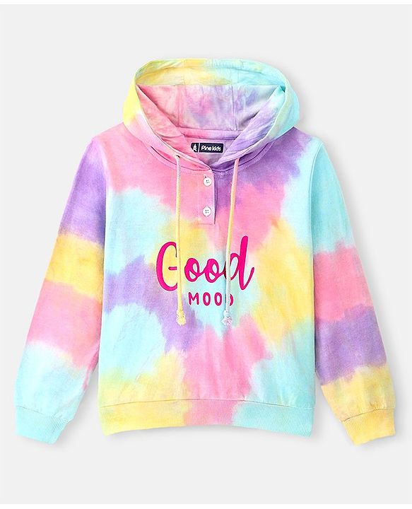 Pine Kids Full Sleeves Tie & Dye Hooded  Biowashed Sweatshirt - Multicolor