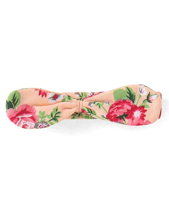 Babyhug 100% Cotton Full Sleeves Onesie with Headband Floral Printed - Peach