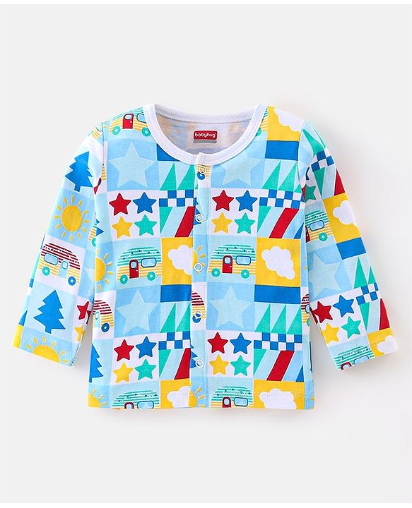 Babyhug Cotton Knit Full Sleeves Vests Vehicle Print Pack of 3 - Yellow Red & Blue